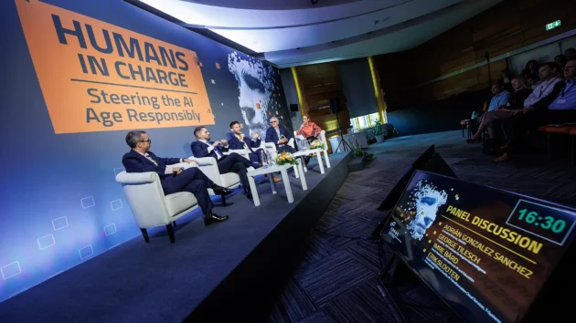 Participants of the first panel: Adrián González Sánchez, George Tilesch, Imre Bárd and Eric Slooten
